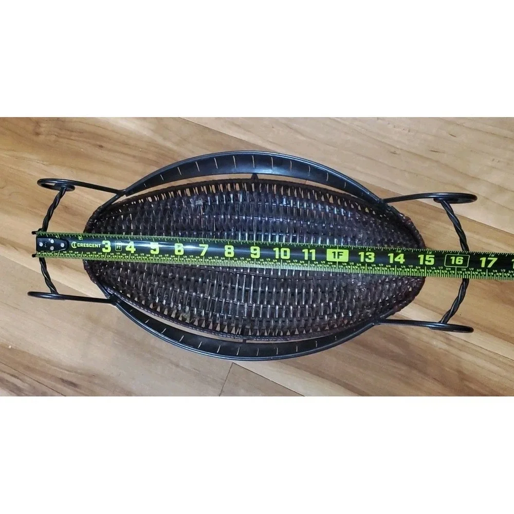 Vtg Mediterranean Style Wicker Metal Banana Basket Brown Black Oval Boho 17 inch